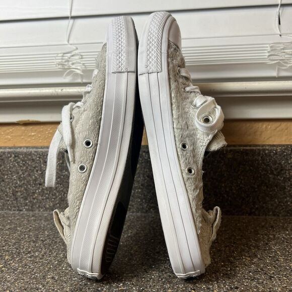 Converse All Star Slip On Light Gray Lace Canvas Shoes Womens Sz 9 Stretch Back - Picture 6 of 11